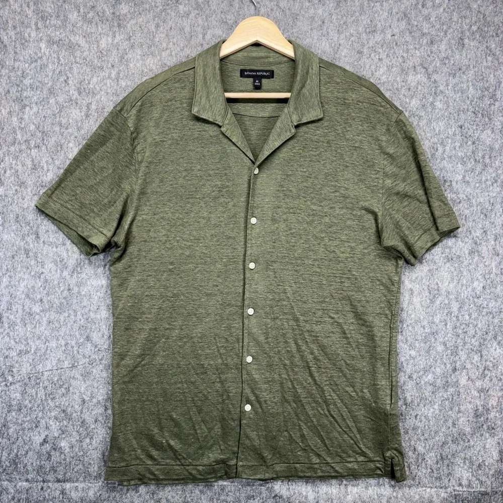 Banana Republic Relaxed 100% Linen Shirt Men's Medium Short Sleeve Green Resort